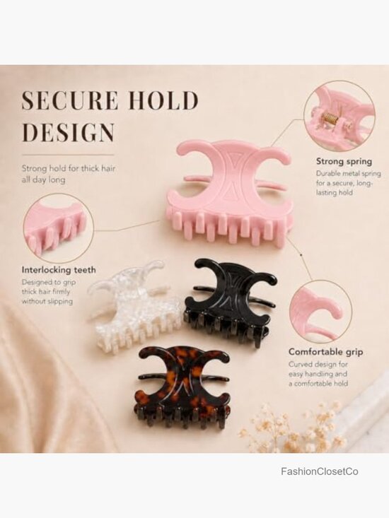 Acetate Double C Design Hair Claw Clips 4 Pack Medium Secure Hold main image 7
